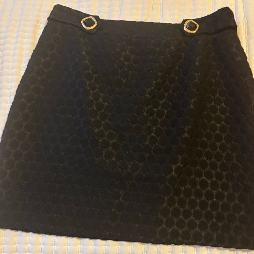Milly Black Polka Dot Mini Skirt with Gold Buttons. Perfect for the Holidays! ✨